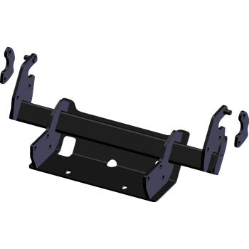 3D rendering of the 2.0 Glacier Adapter Push Tube Track Bracket Kit by Kfi Products, a black metal mounting bracket with multiple attachment points, ideal for securing KFI Glacier Adapters or Polaris Ranger bumpers in automotive or industrial applications.