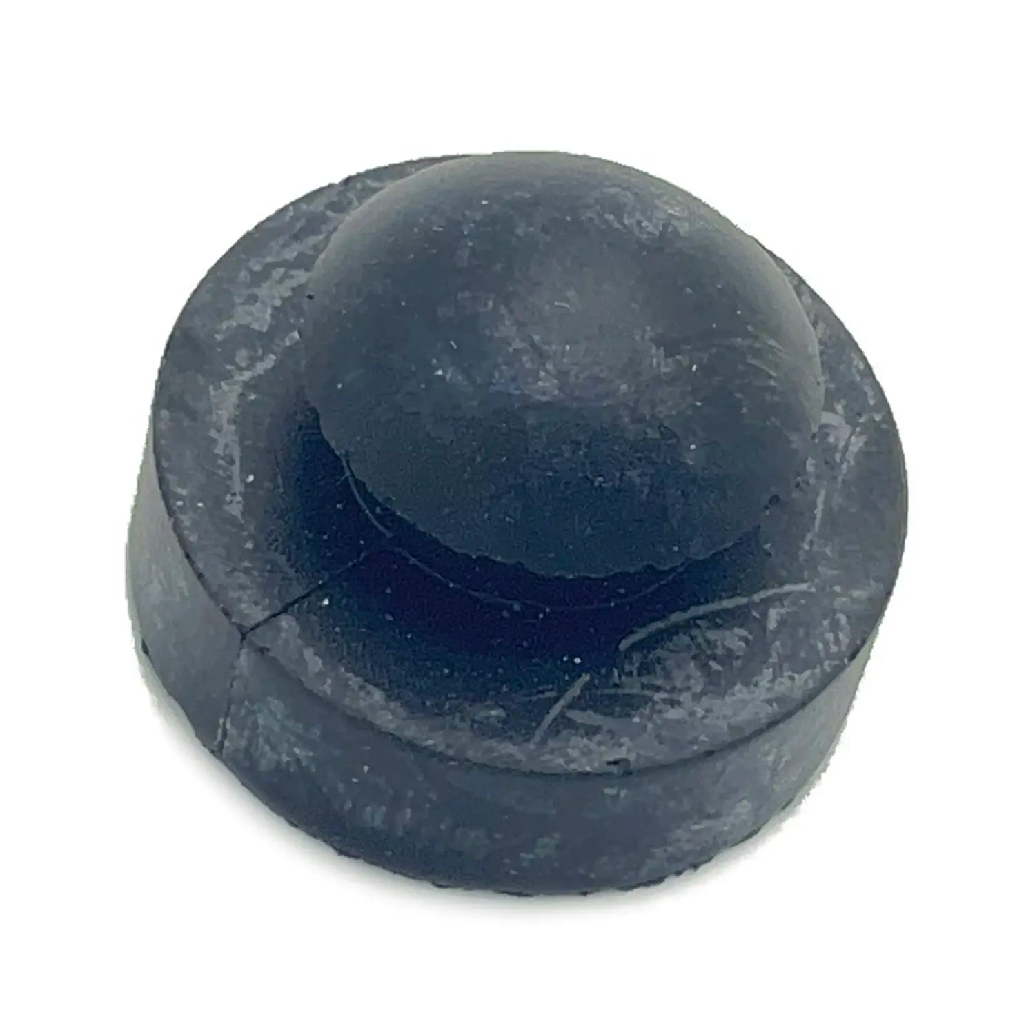 Black round rubber bumper with a slightly domed top and flat base.