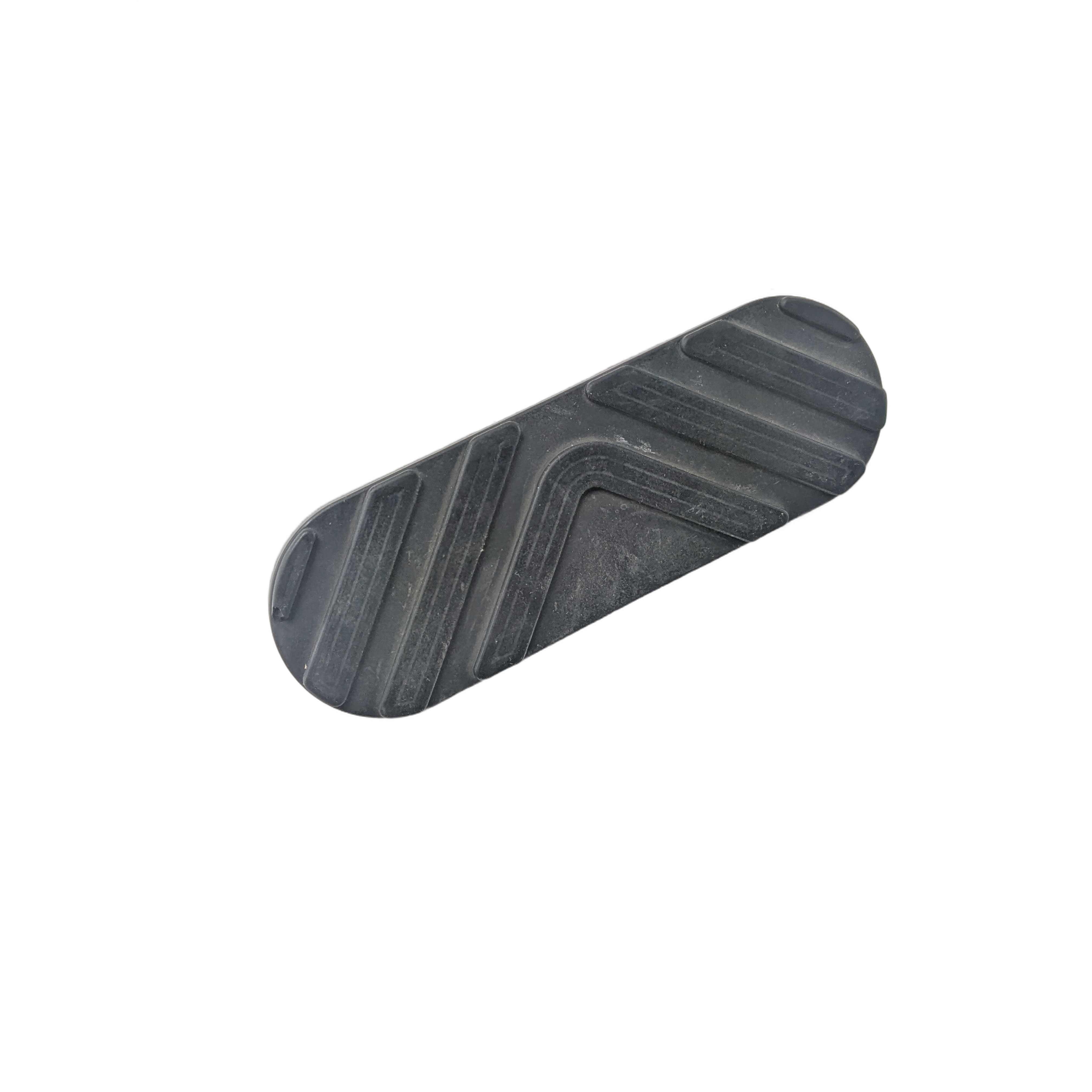 A black, oval rubber pad with diagonal grooves on a white background. The Floorboard Pad by Polaris is ideal as Pad F'Board #3 for OEM Victory Polaris—perfect for those seeking quality Victory motorcycle parts.
