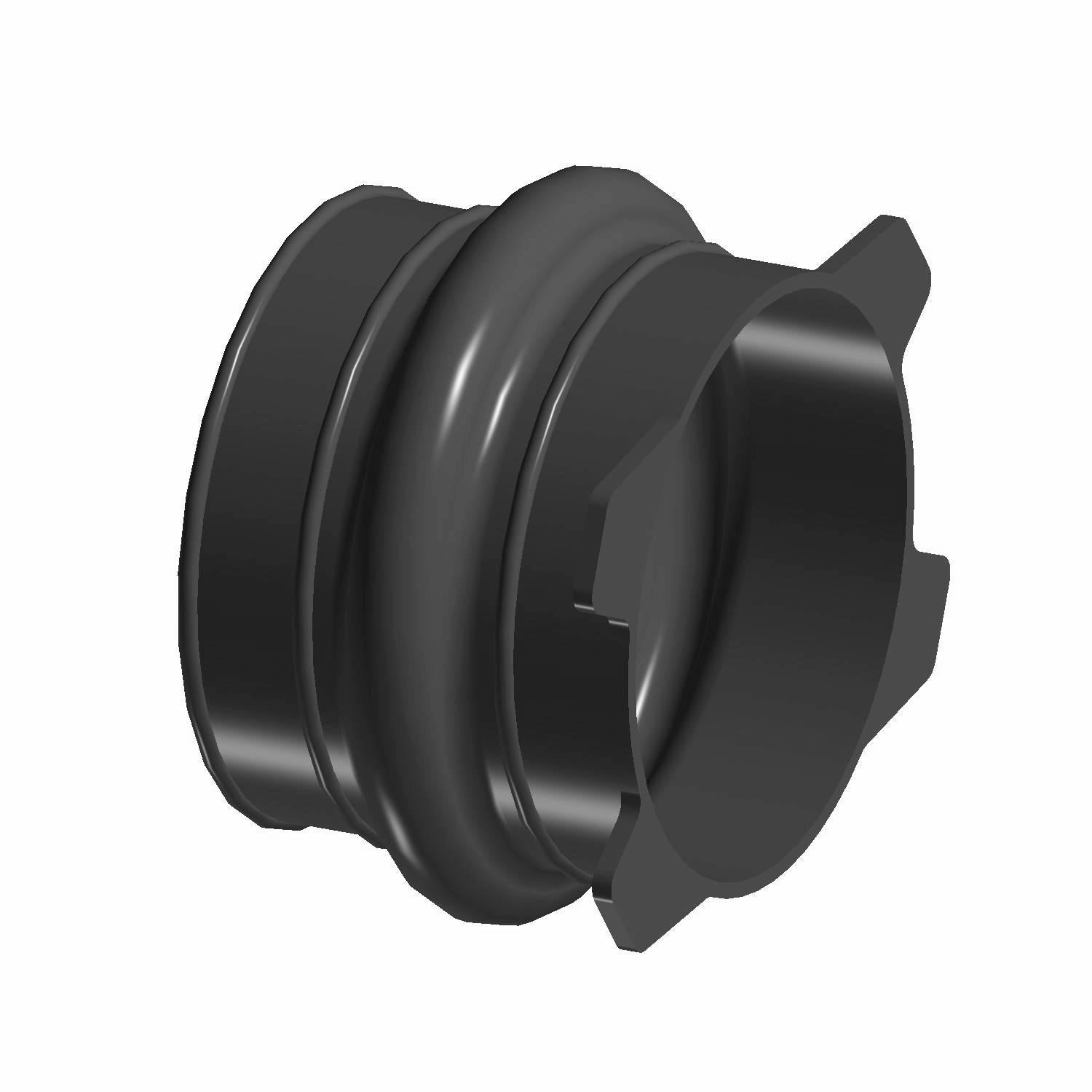 Black rubber clutch intake boot with 2.25-inch inner diameter and molded flanges.