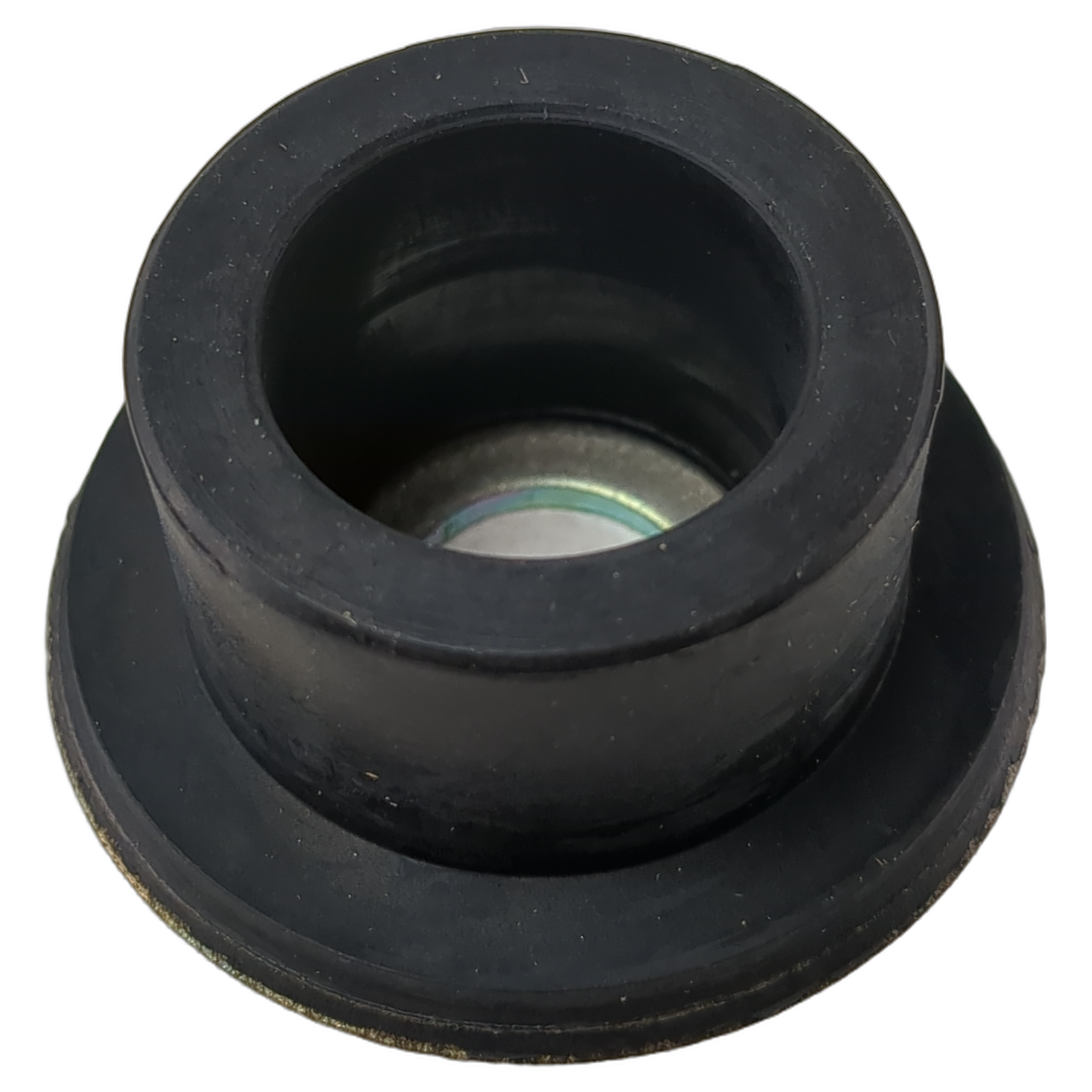 Black rubber handlebar isolator bushing with metal inner ring and flanged base.