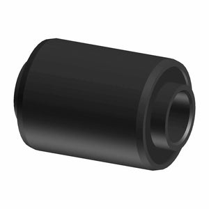 Black cylindrical metal swingarm bushing with a hollow center and stepped edges.