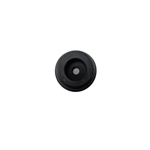 Black rubber grommet with a hollow center and smooth rounded edges, designed for mounting or vibration dampening.