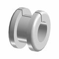 Gray cylindrical grommet with a central wire slit and flanged edges for secure fitting.