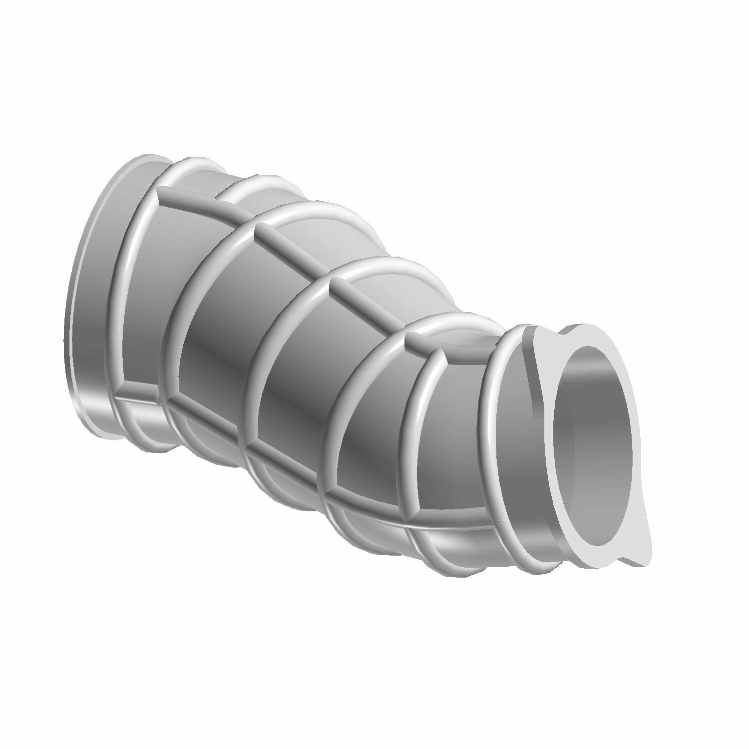 Gray molded plastic airbox boot with ribbed design and tapered cylindrical openings.