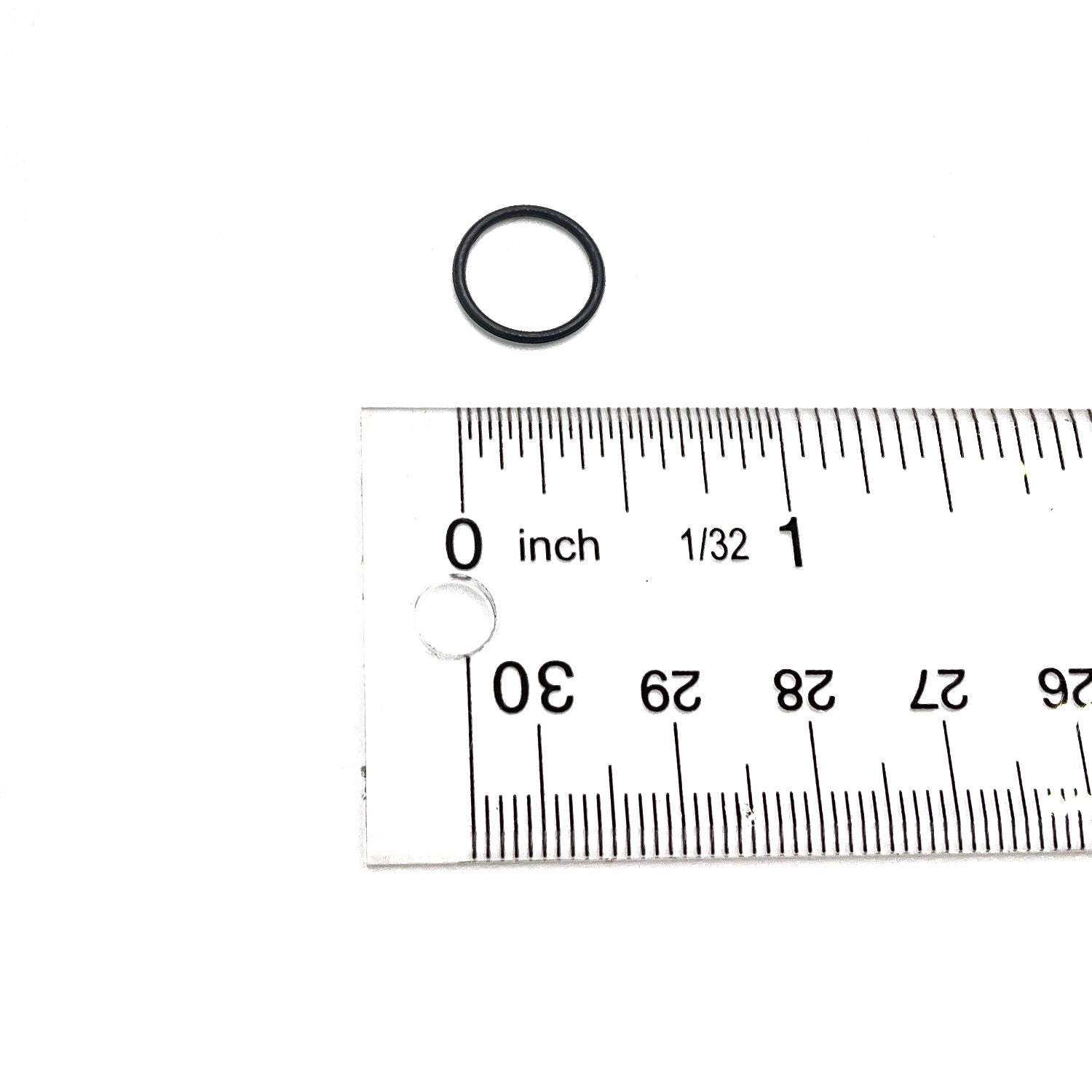 Small black rubber O-ring next to ruler showing 10.5 mm diameter and 1 mm thickness.