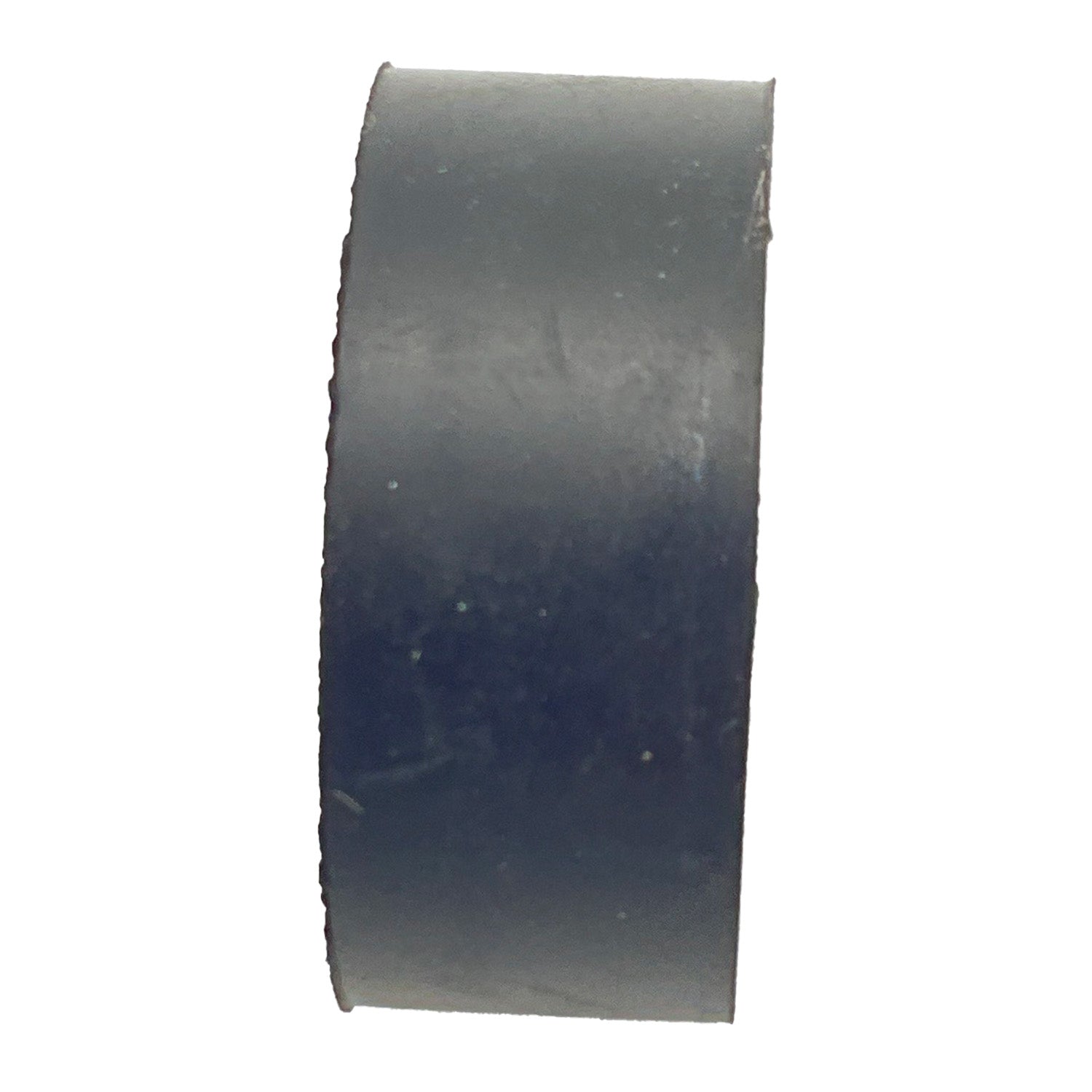 Black cylindrical rubber box bumper with smooth surface and flat washer attached on one side.