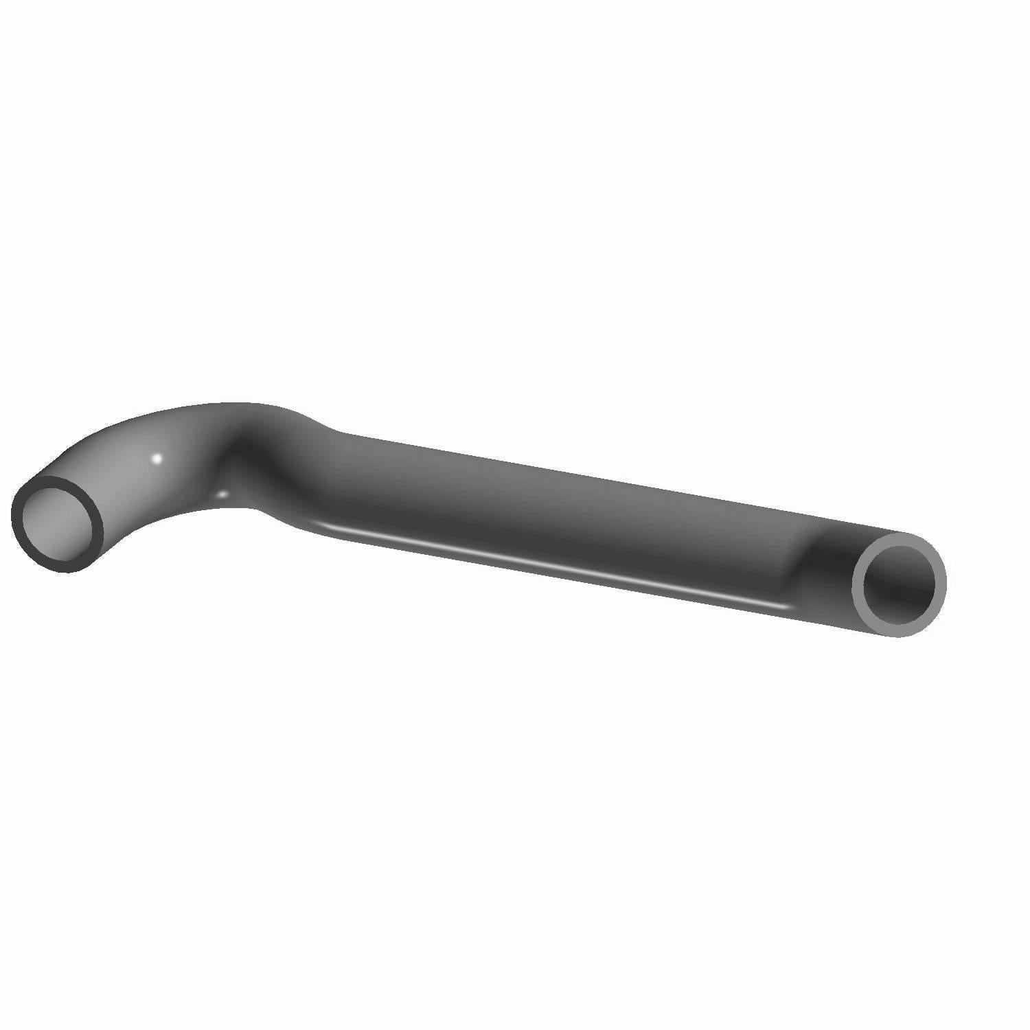 Black molded rubber bypass hose with one curved end and one straight end.