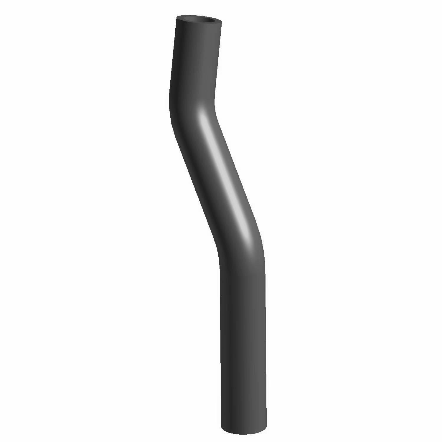 Black rubber lower radiator hose with a slight curve and smooth surface.