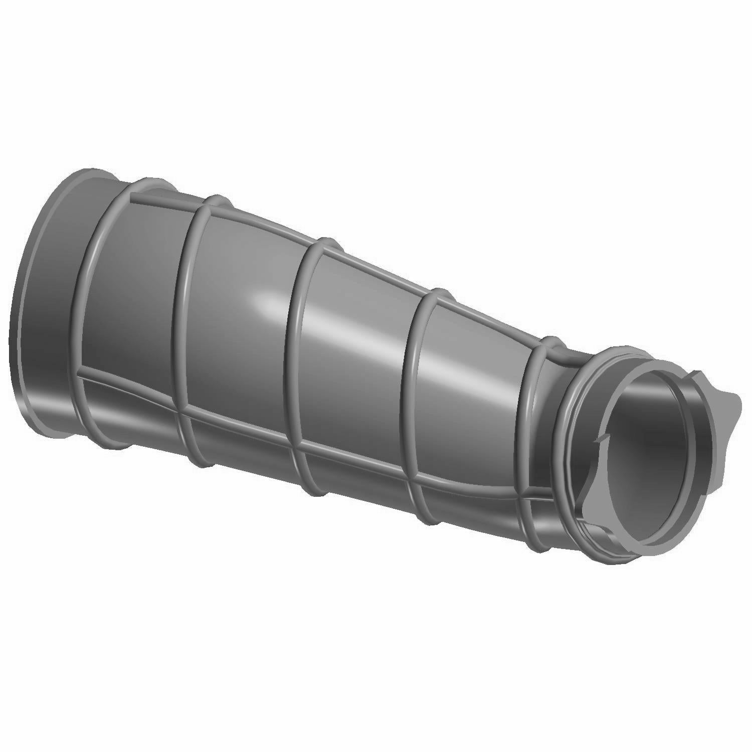Gray molded plastic airbox boot with ribbed reinforcement and tapered cylindrical shape.