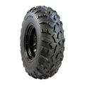 Black off-road ATV tire with deep aggressive tread and sturdy sidewall design.