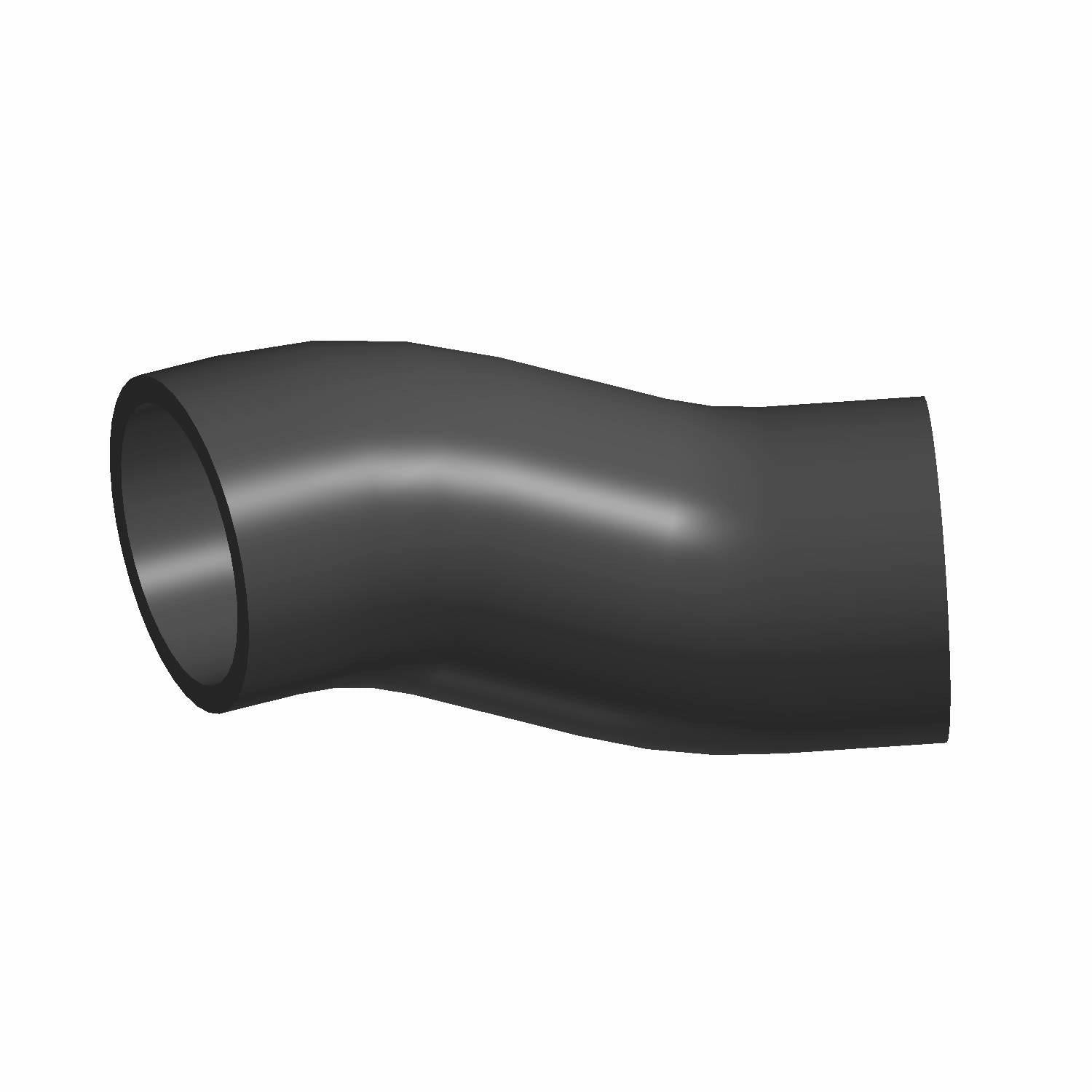 Black rubber fuel fill hose with curved shape for off-road vehicles.