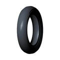 Black motorcycle front tire 130/90/16 with smooth tread for cruiser bikes.