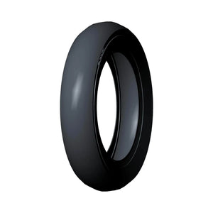 Black motorcycle front tire 130/90/16 with smooth tread for cruiser bikes.