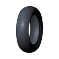 Smooth black motorcycle rear tire with rounded profile and no tread pattern.