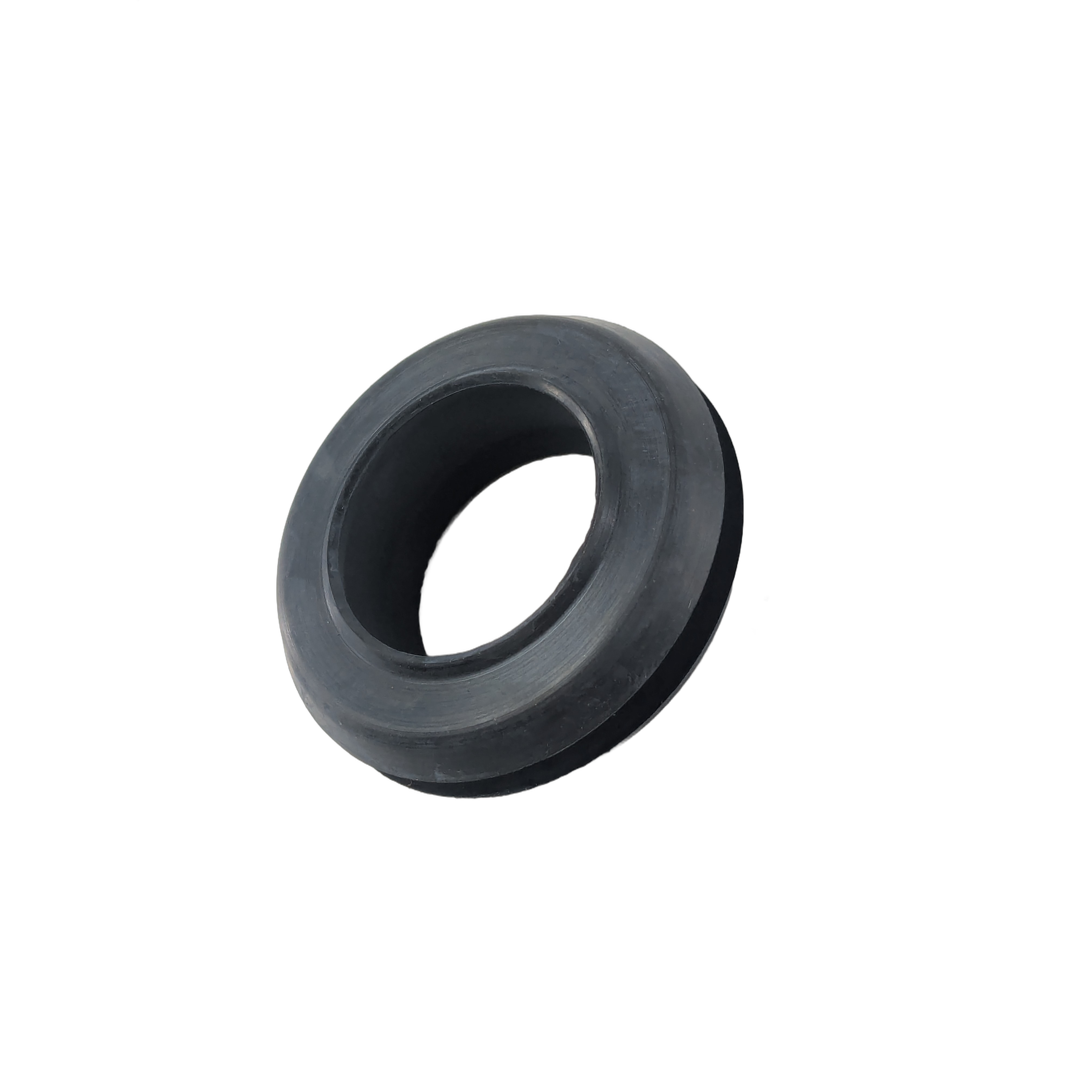 The Saddlebag Lock Seal by Polaris is a black circular rubber grommet with a central hole, designed for use in Indian motorcycle parts, shown isolated on a white background.