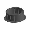 Black cylindrical plastic plug with vertical slits and a flat flange base.