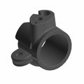 Black plastic front left turn signal mount with circular clamp and two mounting holes.