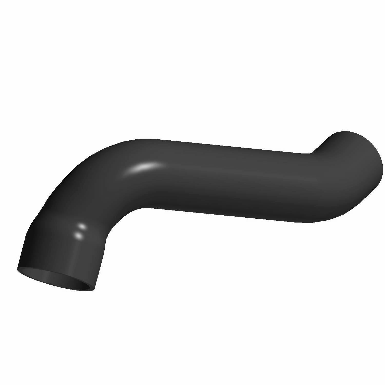 Black curved rubber clutch intake hose with smooth surface and slightly tapered ends.