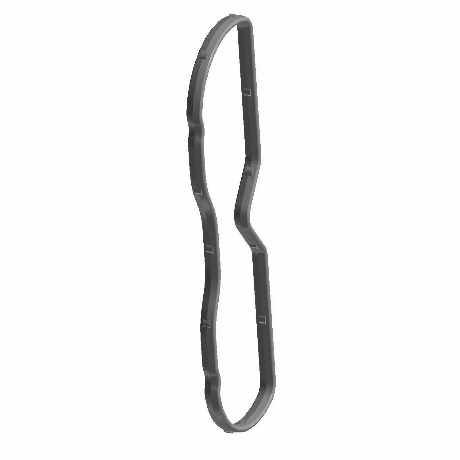 The Base Gasket, Pushrod Tube by Polaris is a black, irregularly shaped rubber gasket—an essential OEM Indian Polaris part perfect for your Indian motorcycle. Shown with gentle curves and straight edges against a white background.