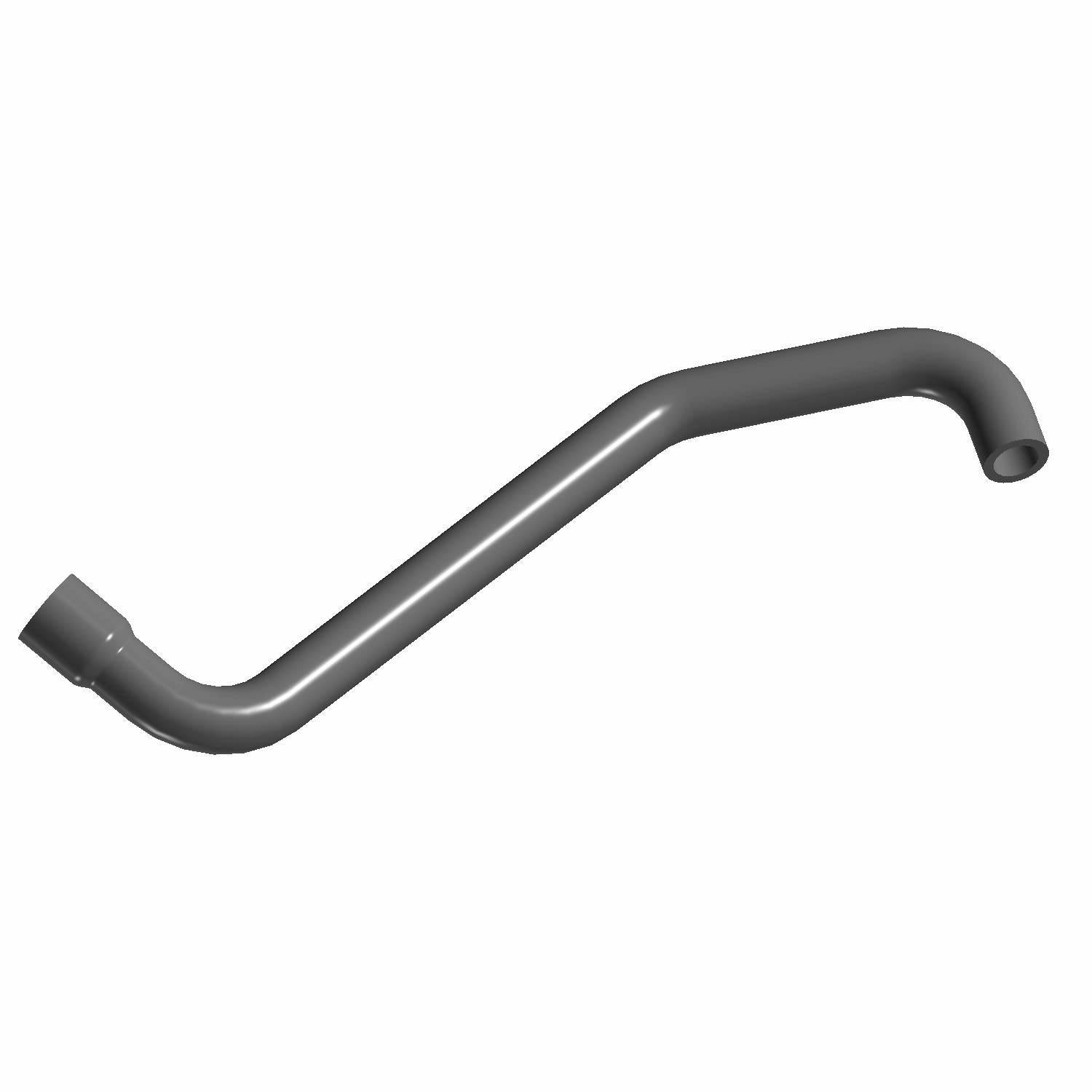 Black molded rubber hose with curved ends, designed for rear engine use, tubular shape.