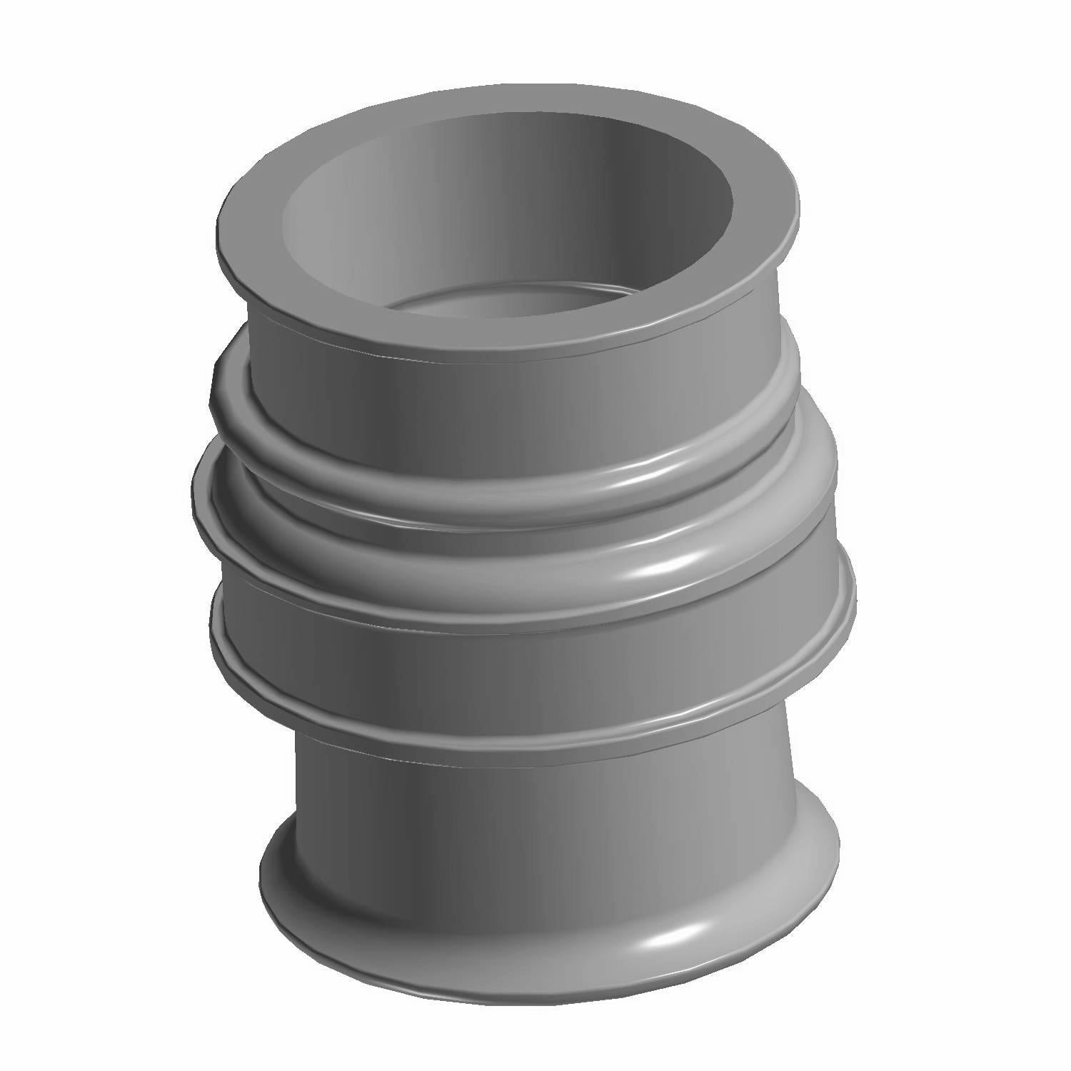 Gray rubber throttle body boot with ribbed, cylindrical design and flared ends.