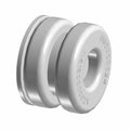 Gray rubber grommet with a flanged edge and hollow center, circular and flexible design.