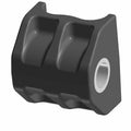 Black dual-slot cable hose clip with a silver metal-lined hole on one side.