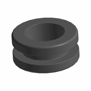 3D rendering of the Grommet by Polaris, an OEM Indian Polaris part made of black rubber, featuring a cylindrical shape, central hole, and outer groove, shown on a white background.
