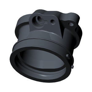 Black rear throttle body adapter with smooth cylindrical shape and mounting holes for Indian Challenger.