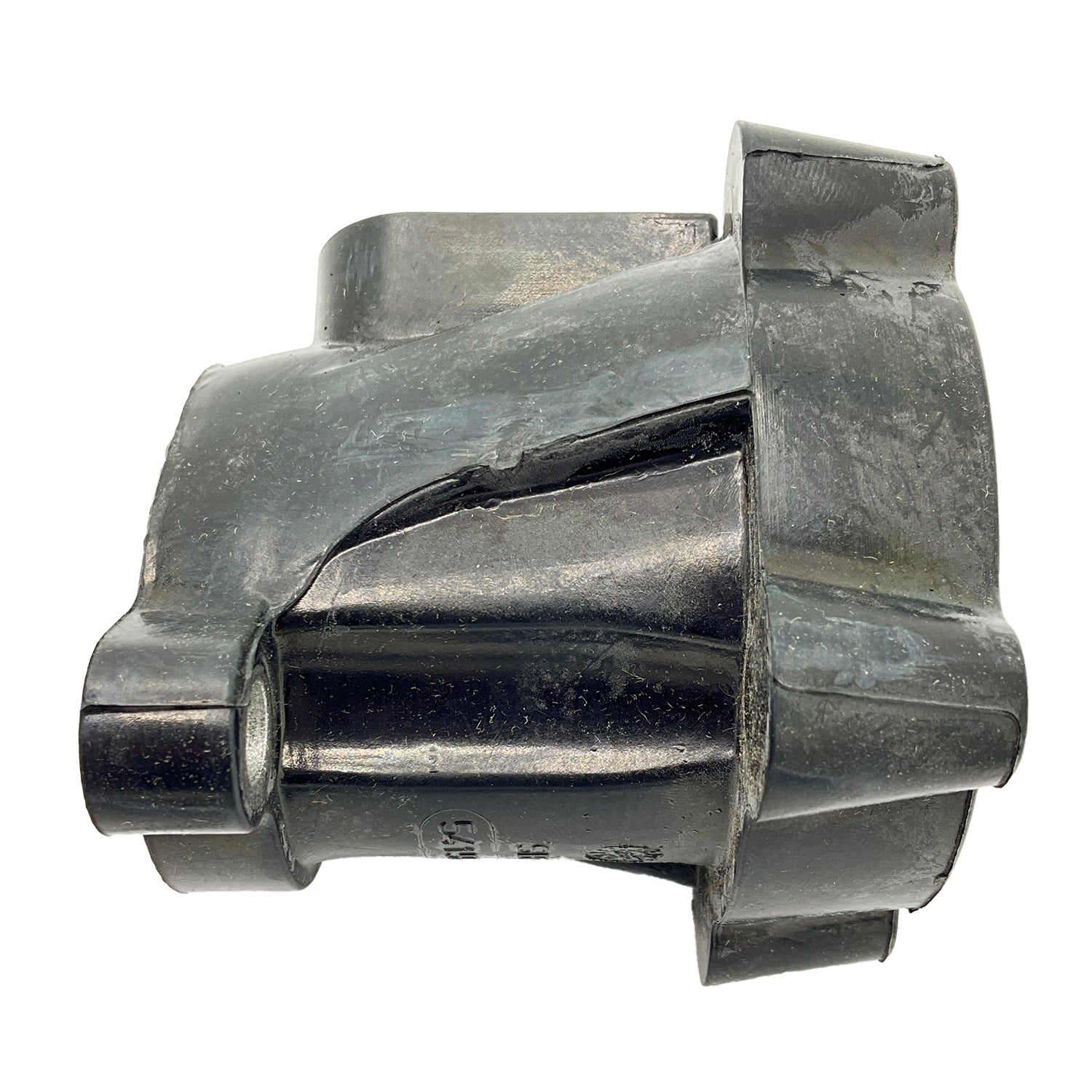 Black molded plastic throttle body adapter with contoured shape and mounting holes.