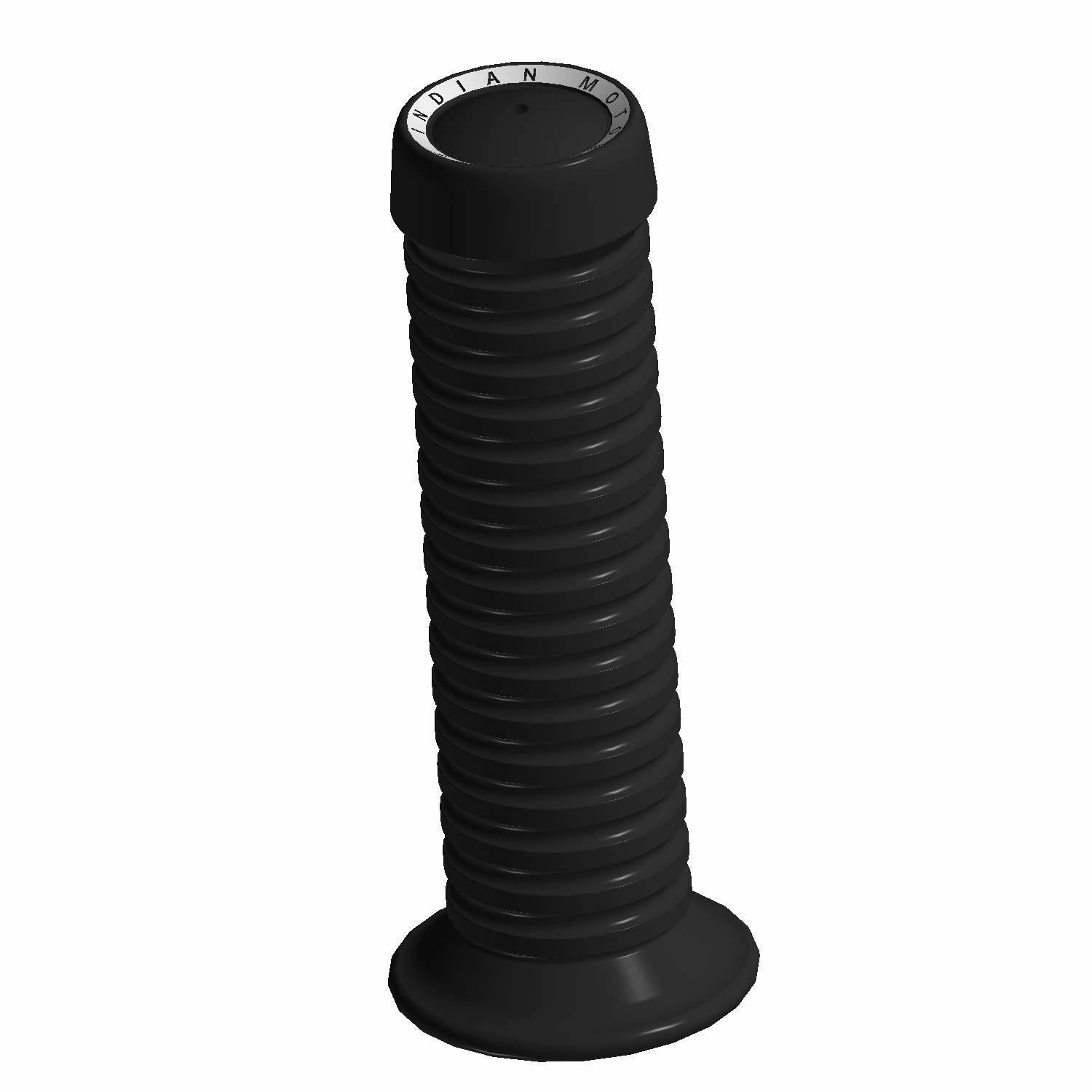 Black ribbed rubber motorcycle grip with a flared base and circular end cap for left handlebar.