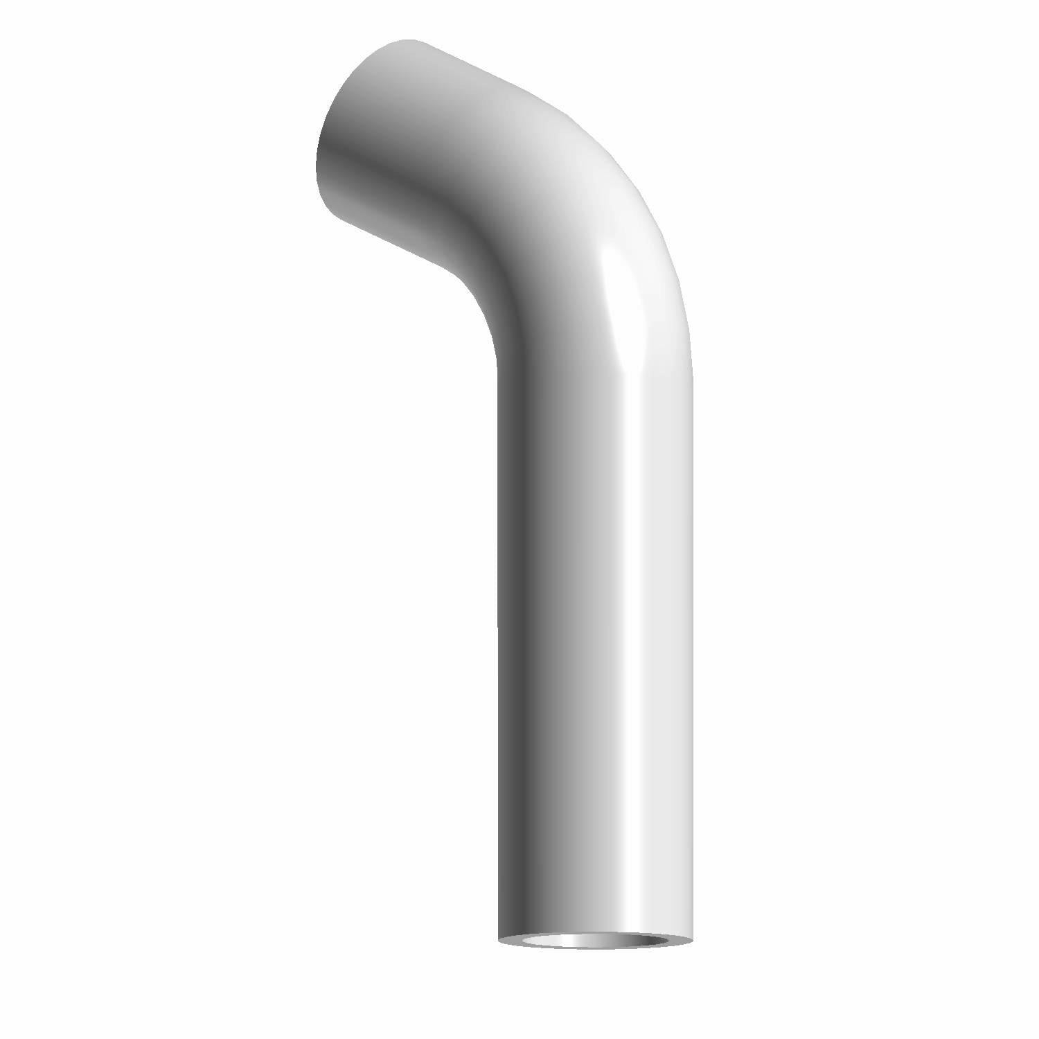 White curved coolant hose with smooth surface and cylindrical shape.