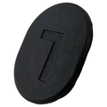Matte black oval rubber plug with embossed number 1, slightly textured surface.