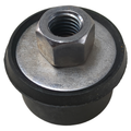 Black rubber Polaris linkage bar bushing with metal washer and hex nut threaded center.