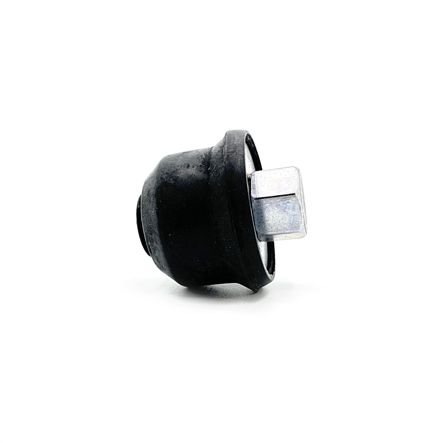 Black rubber linkage bar bushing with square metal insert for Polaris Ranger models.