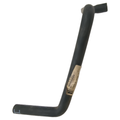 Black molded rubber radiator hose with angled bends and a beige Polaris label attached.