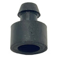 Black rubber bumper with cylindrical base and tapered top, hollow center, thick durable material.