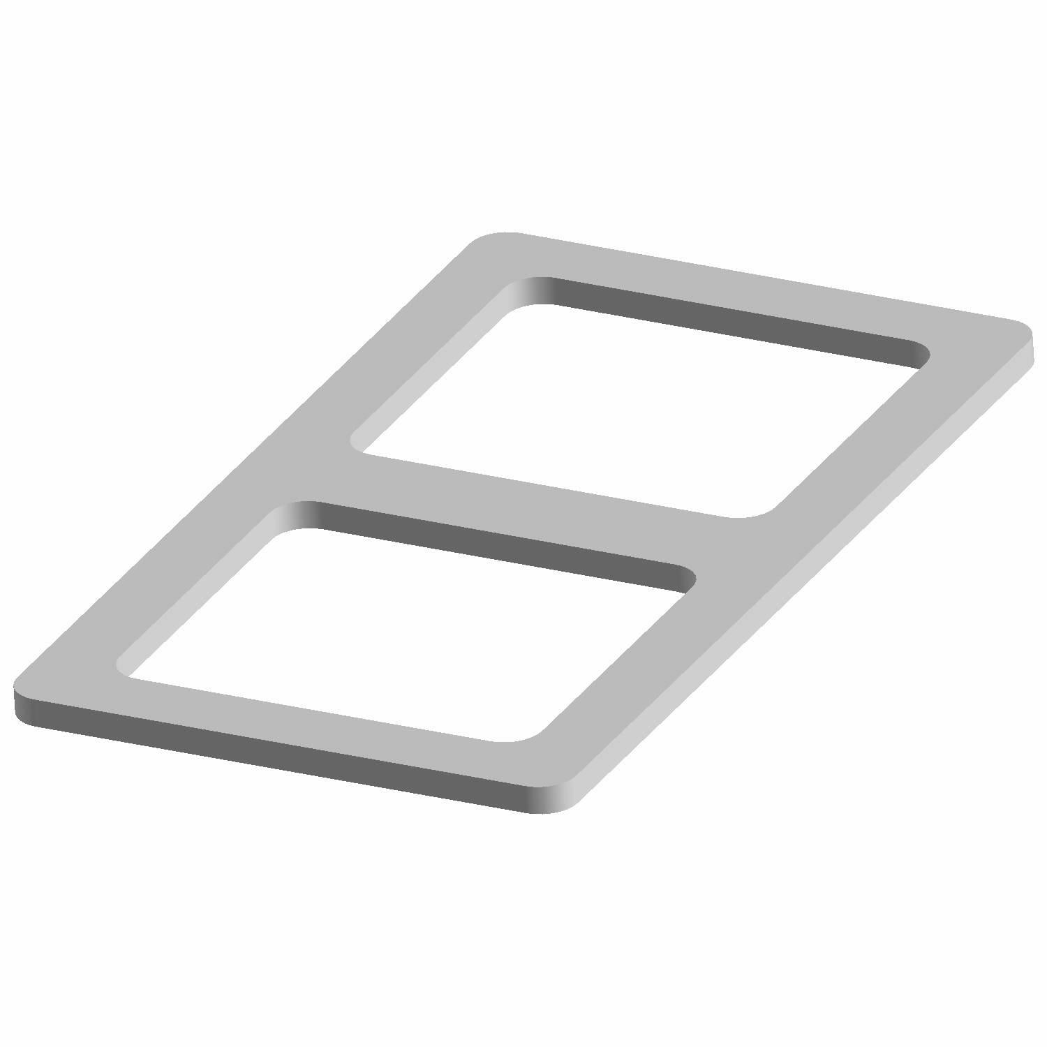 Gray rectangular battery cap gasket with two square openings and rounded edges.