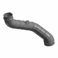 Curved black plastic clutch inlet to tunnel hose with ribbed sections and flange end.
