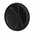 Black round fuel gauge plug with radial ribs and smooth outer edge.