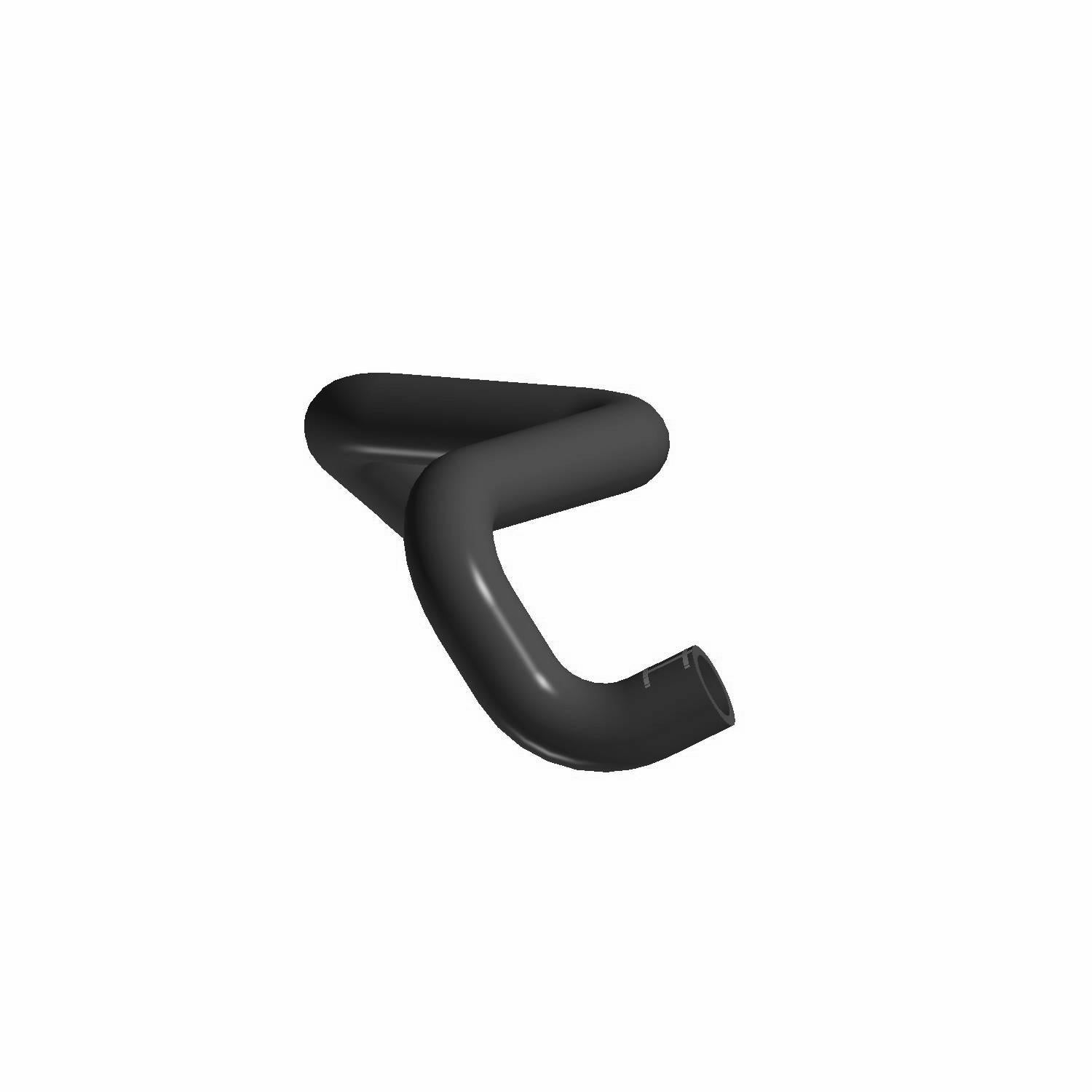 Black molded rubber engine hose outlet with bent tubular shape and smooth finish.
