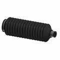 Black flexible ribbed rubber boot with tapered ends and cylindrical openings on both sides.
