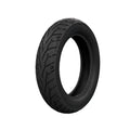Black motorcycle rear tire with deep tread grooves and rounded profile, size 150/80-16.