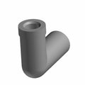Matte gray cylindrical 90-degree pipe fitting with smooth surface and wide openings.