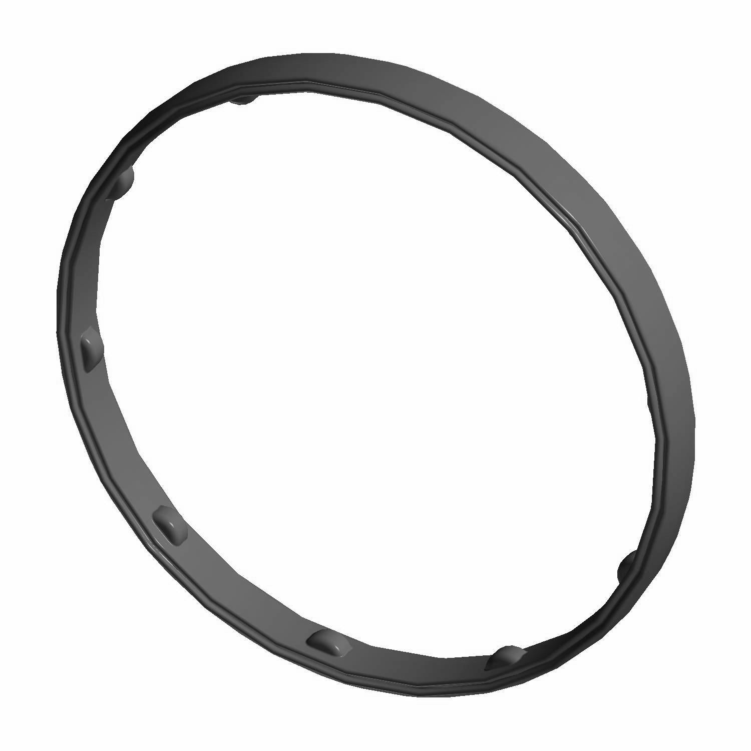 Black circular oil filter adapter seal with small raised tabs spaced around the ring.