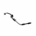 Black and silver curved air conditioner hose condenser with connectors on both ends.