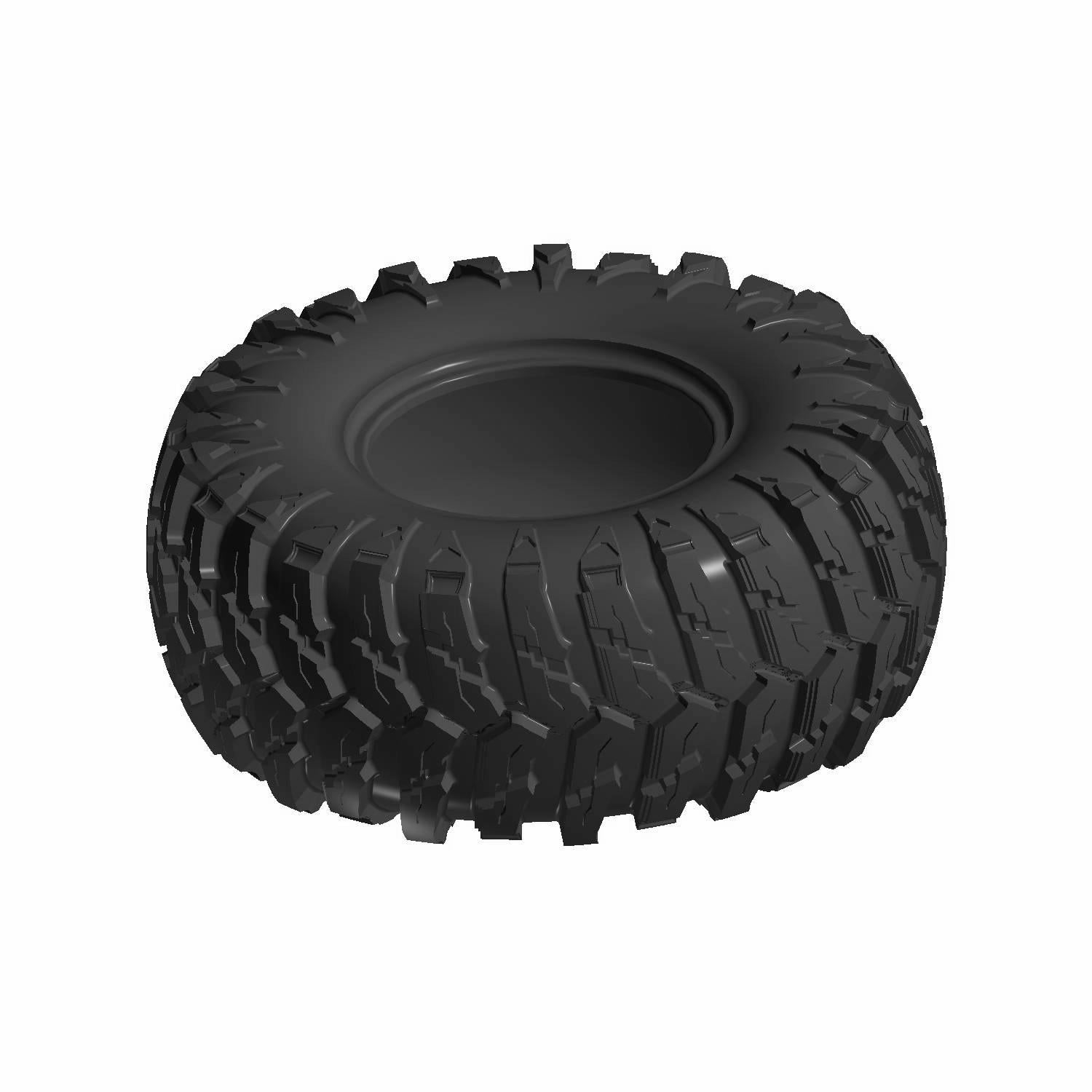 Black rugged off-road tire with deep aggressive tread pattern, size 27 x 11.00-12, designed for UTV use.