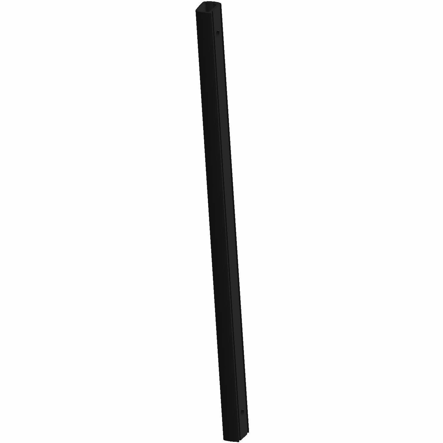 Long slim black plastic B pillar harness routing channel with angled edges and mounting points.
