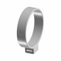 Silver metal strap mount canister with rectangular base tab and rounded band design.